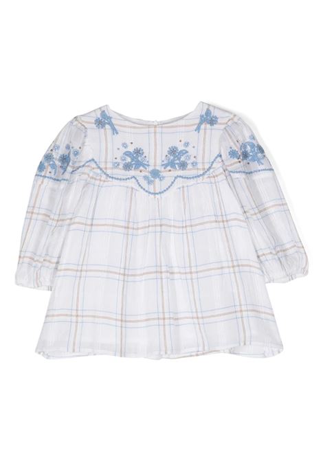 White and Beige Checkered Blouse with Blue Floral Embroidery TARTINE ET CHOCOLAT | TY1204201