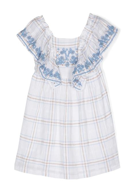 White and Beige Checkered Dress with Blue Floral Embroidery TARTINE ET CHOCOLAT | TY3016201