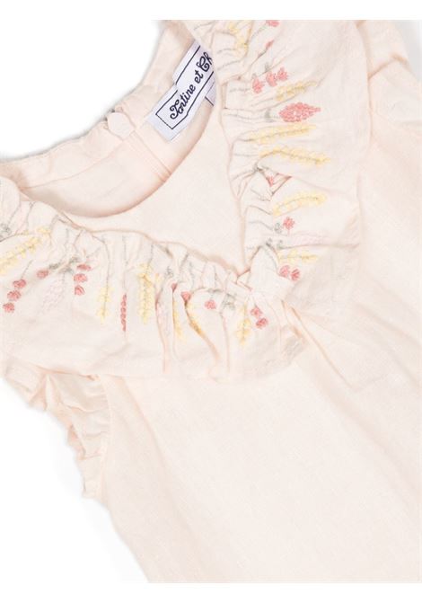 Pale Pink Linen Romper With Embroidery TARTINE ET CHOCOLAT | TY3303130