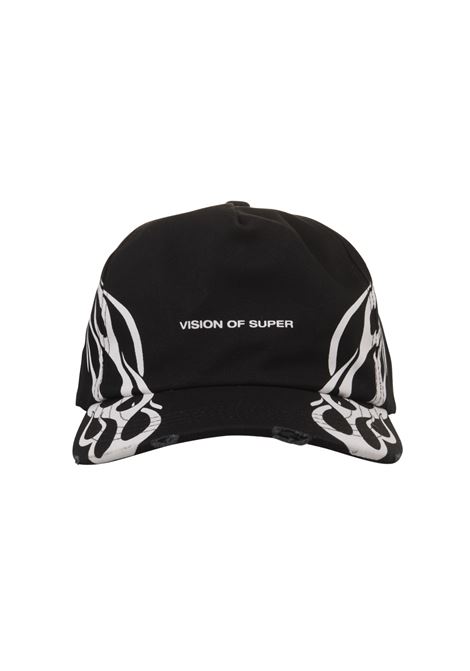 VISION OF SUPER Cappello Da Baseball Nero Con Stampa Tribali Bianche - VISION OF SUPER