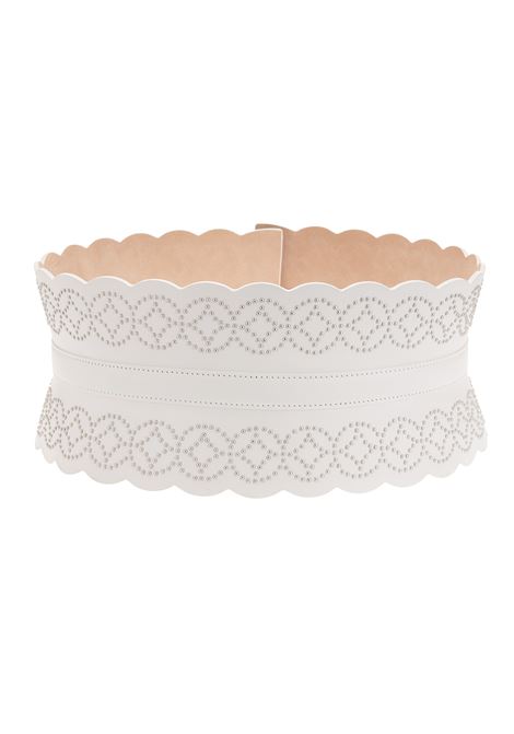 White Leather Corset Belt With Geometric Pattern Of Micro Studs ALAIA | 9S1E082RCY65C010