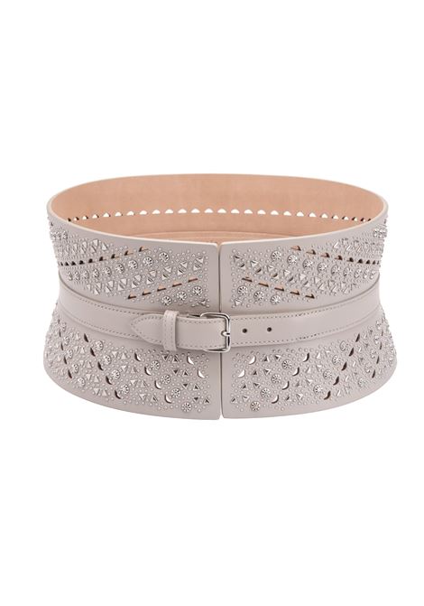 Corset Belt In Pearl Grey Leather With Micro Studs Pattern ALAIA | 9W1E082RCJ89C012