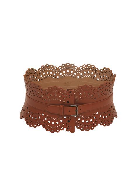 Bustier Belt in Cognac Wave Vienne Leather ALAIA | AA1C082GC0A29713