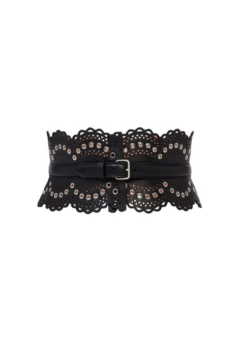 Black Perforated Leather Bustier Belt With Eyelets ALAIA | AA1C082GCA274999