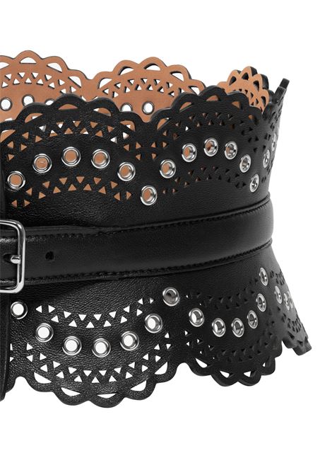 Black Perforated Leather Bustier Belt With Eyelets ALAIA | AA1C082GCA274999