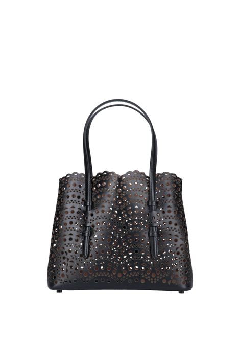 Mina 25 Tote Bag In Black Wave Vienne Leather ALAIA | AA1S06725C0A44999