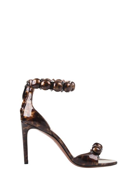 Bombe 90 Sandal in Brown Tortoise Print Leather ALAIA | AA3S770CK206700