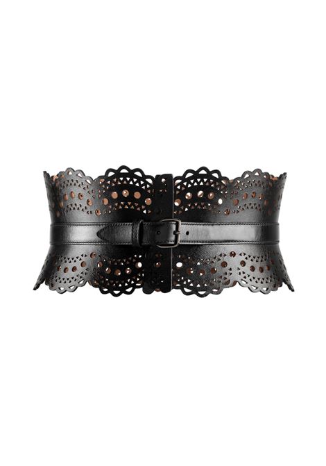 Cintura Bustier In Pelle Vienne a Onde Nera ALAIA | AA1C082GC0A29999