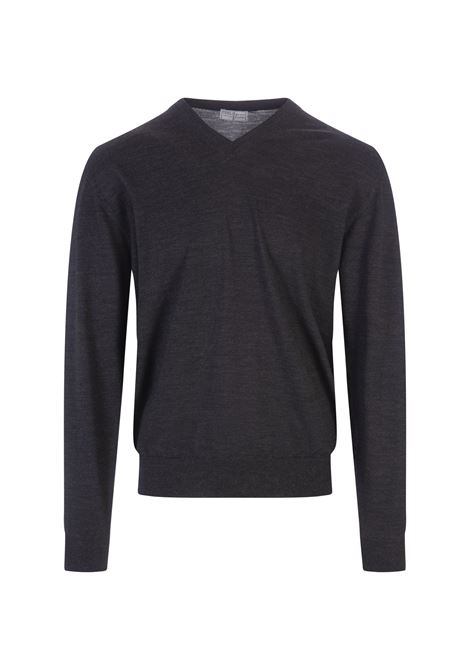 Anthracite Wool V-Neck Pullover FEDELI | 070112