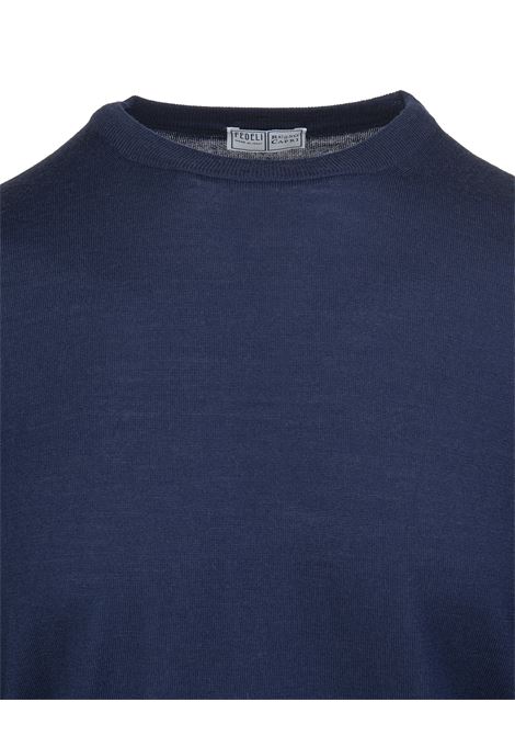 Round-Neck Pullover In Dark Blue Wool FEDELI | 0701249