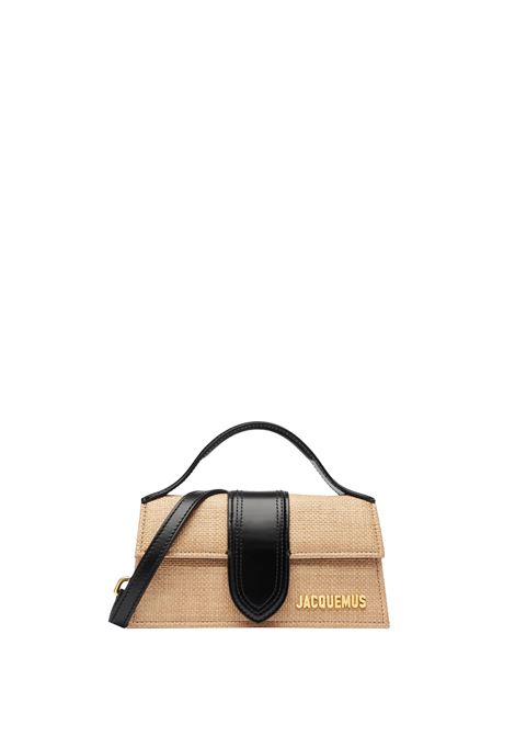 Borsa Il Bambino Mini In Pelle Nera e Rafia Naturale JACQUEMUS | 213BA006-32151FY