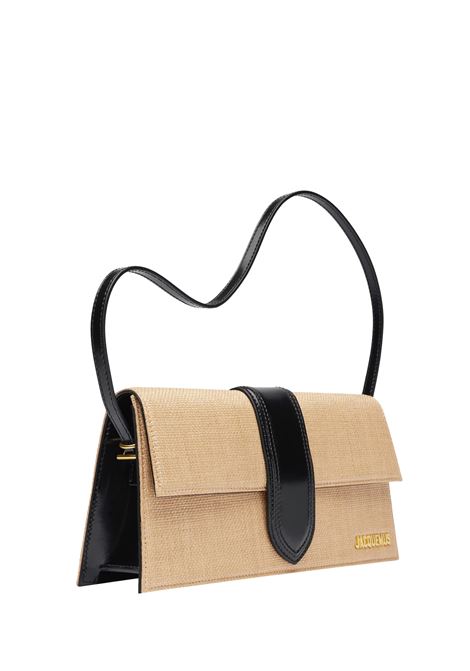 The Long Bambino Bag In Black Leather and Natural Raffia JACQUEMUS | 221BA013-32151FY