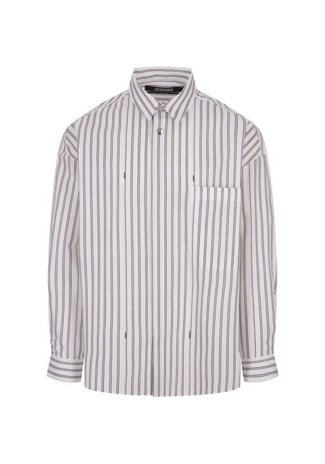 La Chemise Manches Longues In Print Beige Strip JACQUEMUS | 245SH070-11401FE