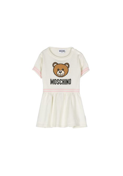 Abito In Maglia Bianca Con Logo e Righe MOSCHINO KIDS | vestitini e tutine | MDV0B0LHE4310063