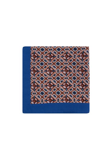 Blue Silk Handkerchief With Red Flower Pattern 813 (OTTO TREDICI) | pochettes | FANTASIA FIORE /LBLU