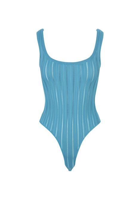 Shiny Crinoline Tank Bodysuit In Blue ALAIA | AA9B02194M712556