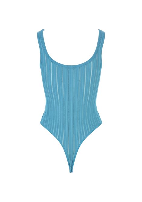 Shiny Crinoline Tank Bodysuit In Blue ALAIA | AA9B02194M712556