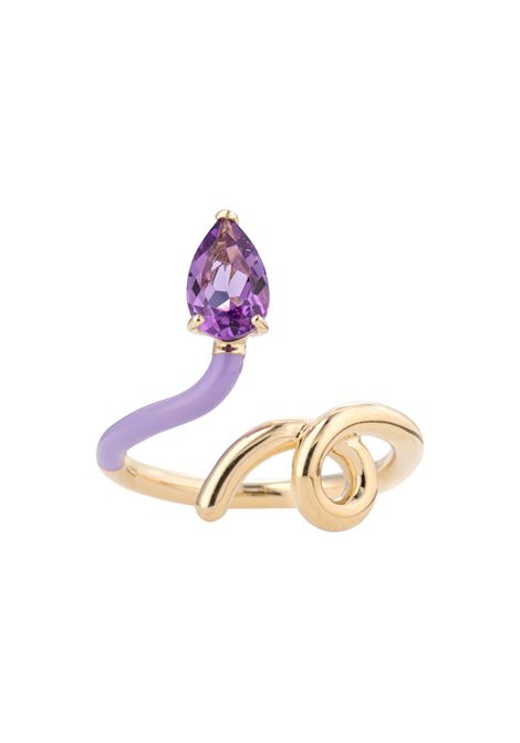 B Half Ring In Gold And Lavender BEA BONGIASCA | Jewels | BR112YGSGP1-LA