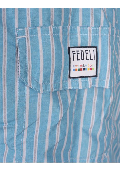 Light Blue Striped Swim Shorts FEDELI | 00318-C099915