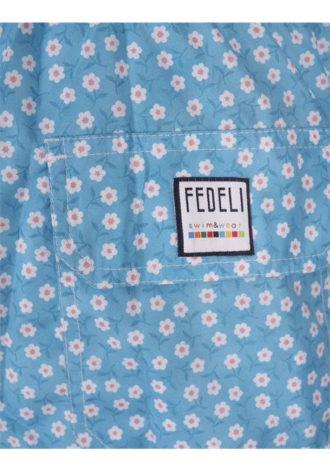 Sky Blue Swim Shorts With Micro Daisy Pattern FEDELI | 00318-C100001