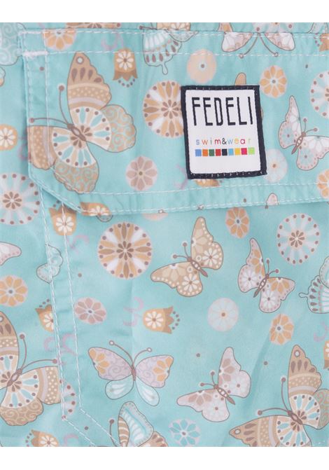 Light Blue Swim Shorts With Butterfly Print FEDELI | 00318-C101265