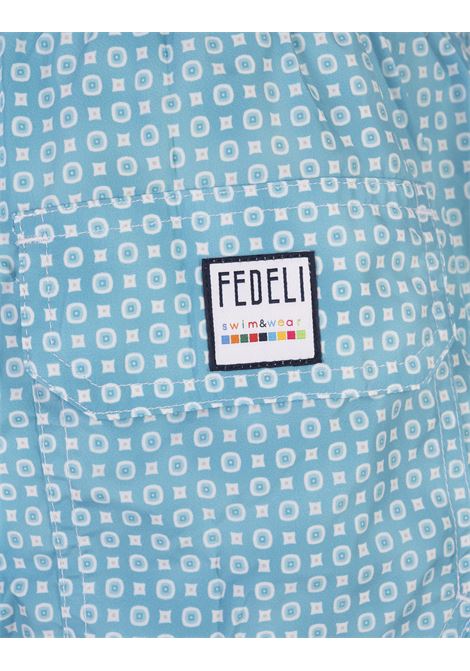 Turquoise Swim Shorts With Micro Pattern FEDELI | 00318-I175361