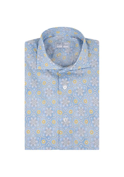 Camicia Sean In Panamino Azzurro Stampato a Fiori FEDELI | 00512-C0887118