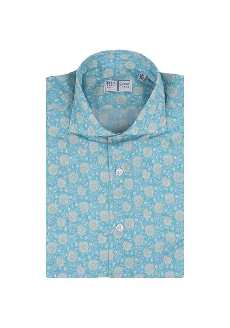 Camicia Sean In Panamino Floreale Turchese/Verde FEDELI | 00512-C097991