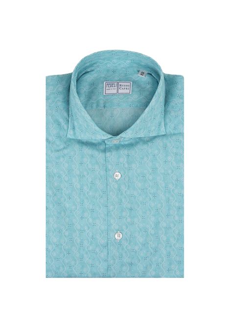 Camicia Sean Panamino Celeste Con Micro Pattern FEDELI | 00512-C099281