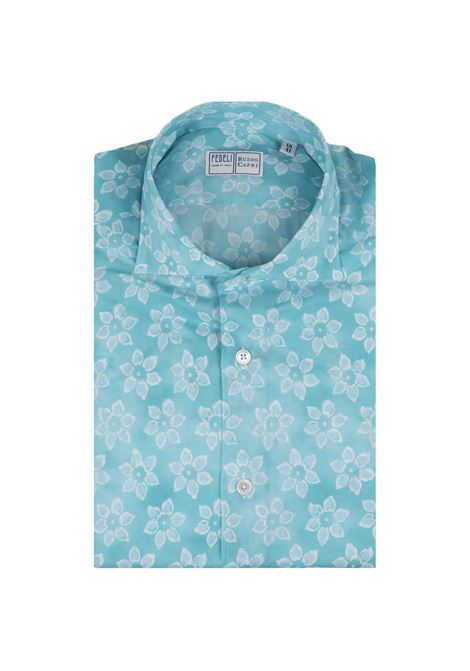 Camicia Sean Panamino Celeste Con Pattern Floreale FEDELI | 00512-C099941