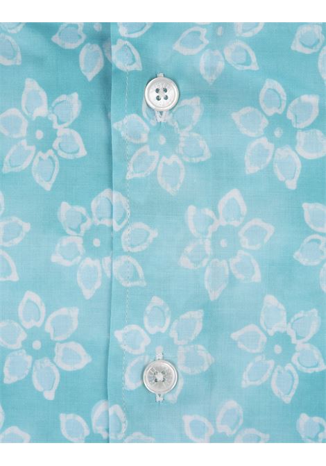 Light Blue Panamino Sean Shirt With Floral Pattern FEDELI | 00512-C099941