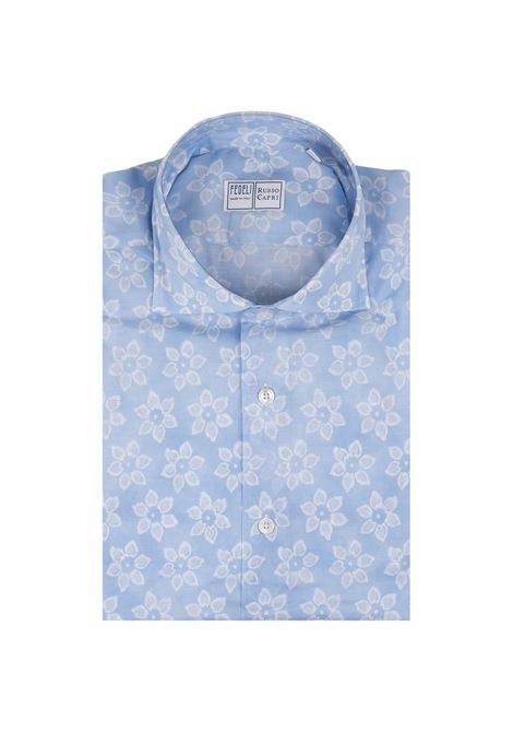 Camicia Sean Panamino Azzurra Con Pattern Floreale FEDELI | 00512-C099948