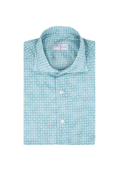 Camicia Sean In Panamino Stampato Turchese FEDELI | 00512-I175361