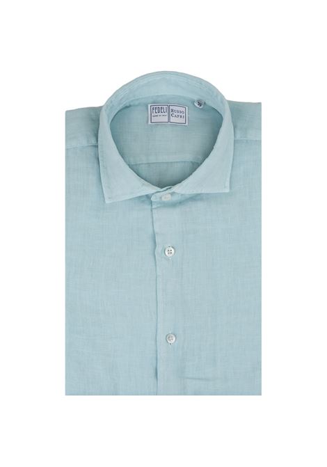 Nick Shirt In Aqua Green Linen FEDELI | 0501200