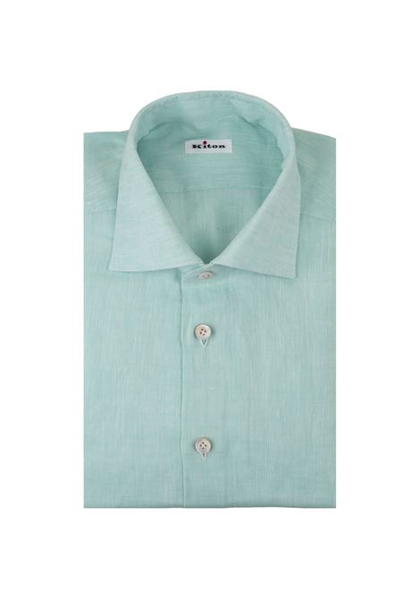 Camicia Classica In Lino Verde Acqua KITON | UCCKF11111400B