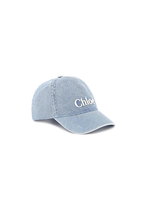 Berretto In Denim Blue Con Logo CHLOÉ KIDS | Cappelli | C20430Z10