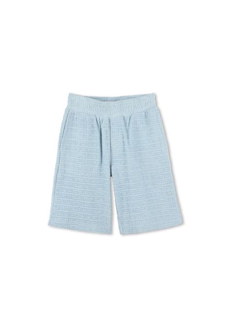 Bermuda In Spugna di Cotone Azzurra Con Motivo 4G In Rilievo GIVENCHY KIDS | Pantaloni | H30711772