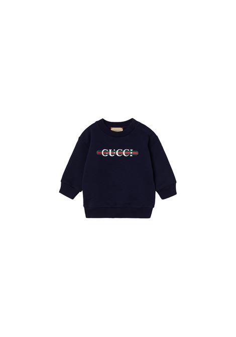 Felpa In Cotone Blu Scuro Con Stampa GUCCI KIDS | Maglieria | 629430-XJGPJ4392