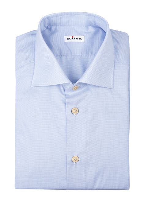 Camicia In Cotone Micro-Check Celeste KITON | UCCH0660027/00H