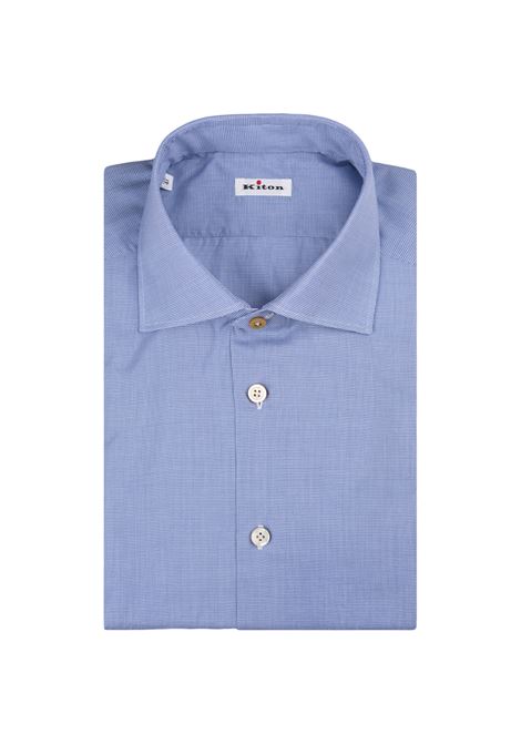 Micro-Check Cotton Shirt In Blue KITON | Shirts | UCCH0660028/00D