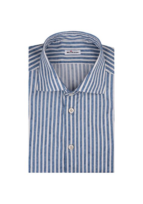 Blue and White Striped Cotton Shirt KITON | Shirts | UCCH0928109/002