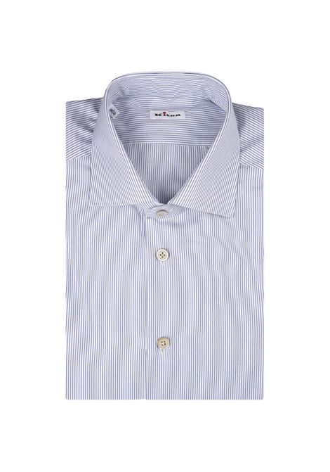 Camicia Bianca a Righe Sottili Blu KITON | UCCH0929314/000