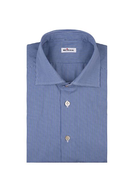 Camicia a Micro Quadretti Blu KITON | UCCH0929325/000