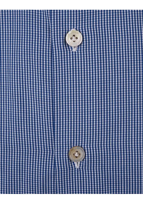 Camicia a Micro Quadretti Blu KITON | UCCH0929325/000