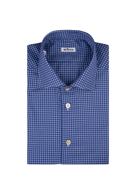 Camicia In Cotone a Quadretti Blu KITON | Camicie | UCCH0929522/000