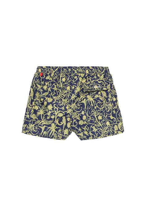 Navy Blue Swim Shorts With Yellow Fantasy KITON | UCOM2CK0746F01/003