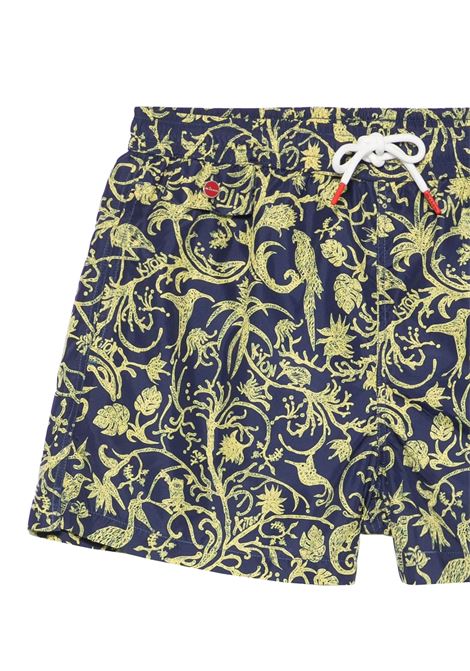 Navy Blue Swim Shorts With Yellow Fantasy KITON | UCOM2CK0746F01/003