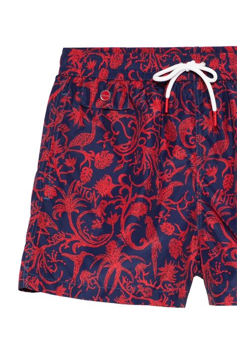 Navy Blue Swim Shorts With Red Fantasy KITON | UCOM2CK0746F02/00B