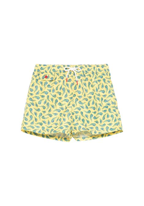 Yellow Swim Shorts With Blue Paisley Pattern KITON | UCOM2CK0747F13/001