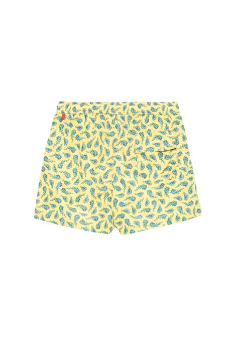 Yellow Swim Shorts With Blue Paisley Pattern KITON | UCOM2CK0747F13/001